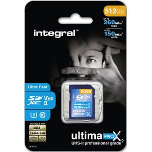 INTEGRAL Carte SD 512GB Classe 10 UHS-II V 60 R260/W150 MB/s