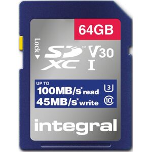 INTEGRAL Carte SD 64GB Classe 10 UHS-I V30 R100 MB/s