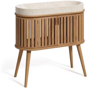 Kave Home Rokia - Meuble de salle de bain 2 portes en bois avec vasque en terrazzo 90x80cm - Couleur - Bois clair