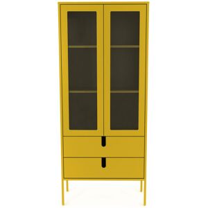 Tenzo Uno - Vitrine en bois 2 portes 2 tiroirs H178cm - Couleur - Jaune moutarde