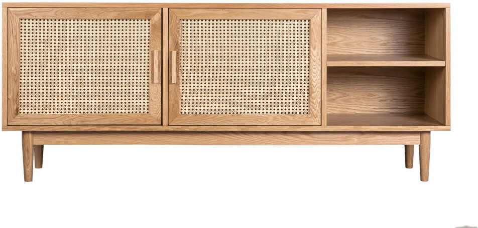 Drawer Hogarn - Meuble TV design 2 portes bois et cannage Drawer Hogarn - Meuble TV design 2 portes bois et cannage