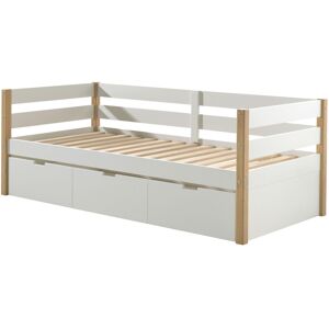 No name Tourco - Lit enfant banquette 1 tiroir en bois 90x200cm - Couleur - Blanc et bois clair