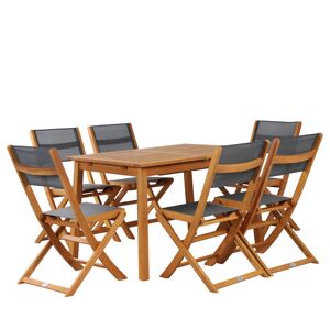 No name Saima - Ensemble de jardin 1 table extensible et 6 chaises en bois d'eucalyptus - Couleur - Gris
