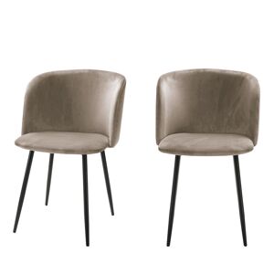 Drawer Vitikko - Lot de 2 fauteuils de table velours et pieds noirs - Couleur - Taupe