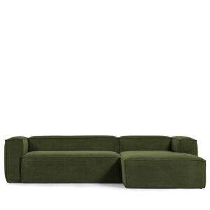 Kave Home Blok - Canapé d'angle 3 places en velours avec méridienne droite - Couleur - Vert kaki