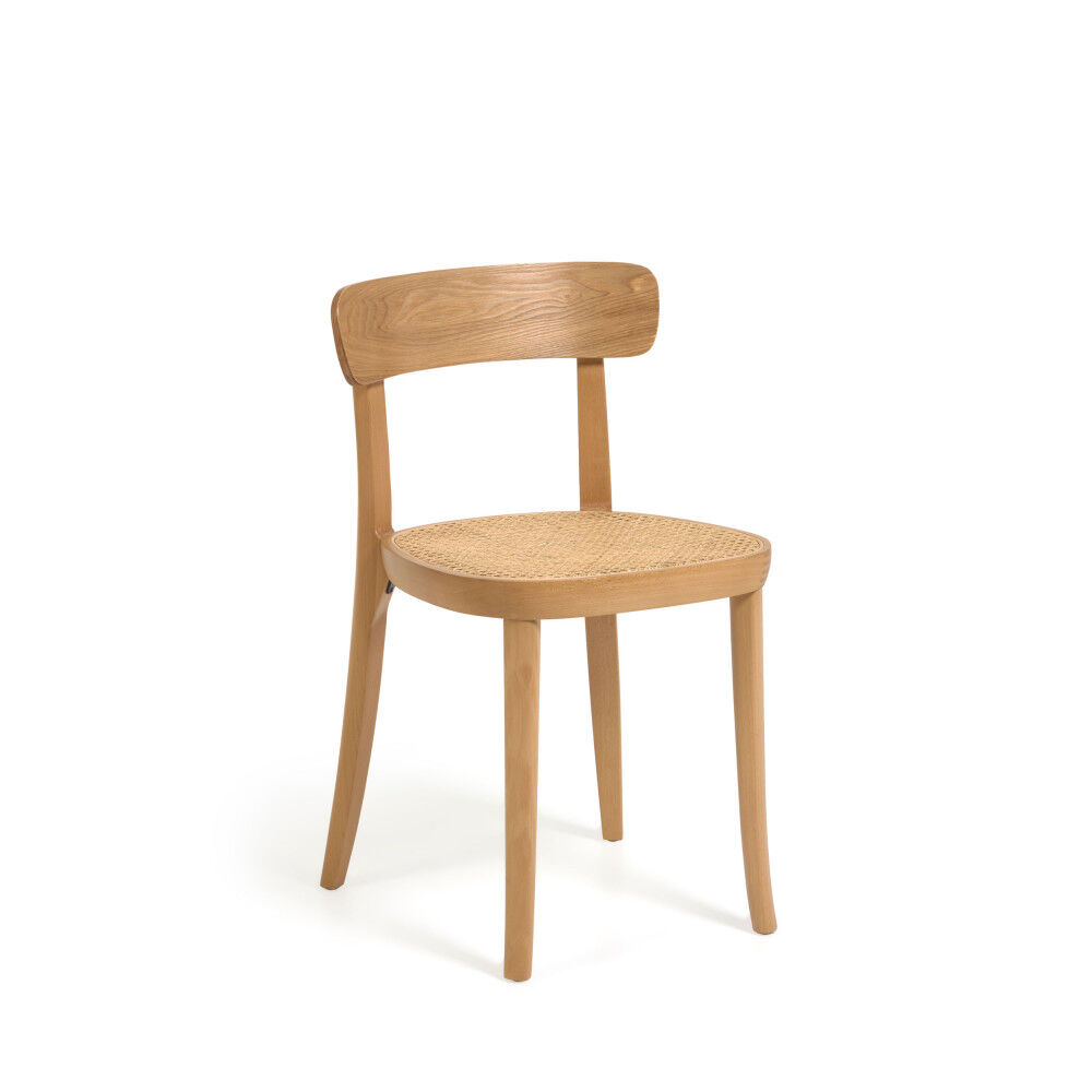 Kave Home Romane - Lot de 2 chaises bistrot en bois massif et rotin - Couleur - Bois clair