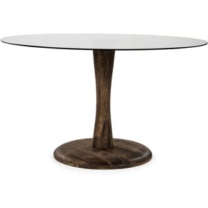 By-Boo Boogie - Table à manger ronde en verre et bois de manguier ø130cm - Couleur - Bois foncé