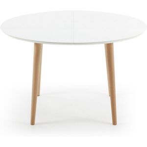 Kave Home Oqui - Table ovale extensible en laqué pieds bois 120-200x90cm - Couleur - Blanc