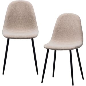 Woood Marije - Lot de 2 chaises en tissu bouclette et métal - Couleur - Beige