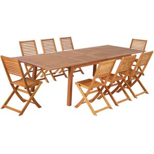 No name Essi - Ensemble de jardin 1 table et 8 chaises en bois d'eucalyptus - Couleur - Bois clair