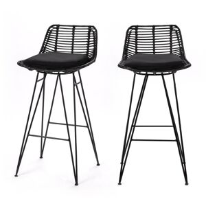 Drawer Capurgana - Lot de 2 chaises de bar design en rotin 67cm - Couleur - Noir - Publicité