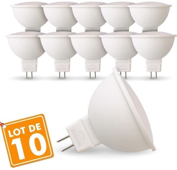 Eclairage Design Lot de 10 Ampoules LED GU5.3 MR16 5W Eq 40W (Température de Couleur : Blanc chaud 2700K) Eclairage Design Lot de 10 Ampoules LED GU5.3 MR16 5W Eq 40W (Température de Couleur : Blanc chaud 2700K)
