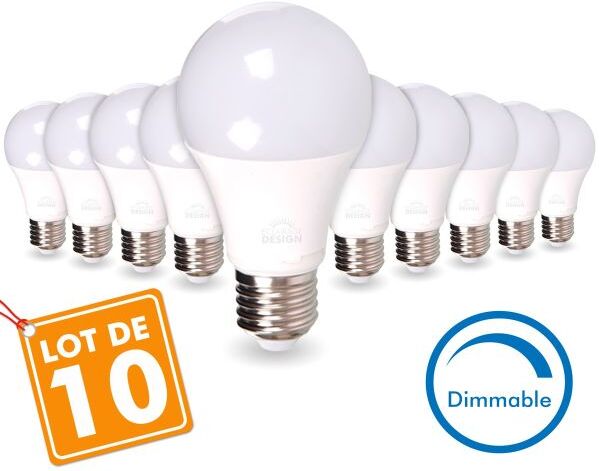 Eclairage Design LOT de 10 AMPOULES LED E27 13W DIMMABLE Eq 75W (Température de Couleur : Blanc chaud 2700K) Eclairage Design LOT de 10 AMPOULES LED E27 13W DIMMABLE Eq 75W (Température de Couleur : Blanc chaud 2700K)