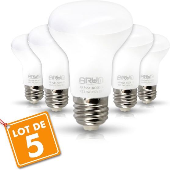 Eclairage Design Lot de 5 Ampoules LED Spot R63 E27 9W Eq 60W (Température de Couleur : Blanc neutre 4000K)