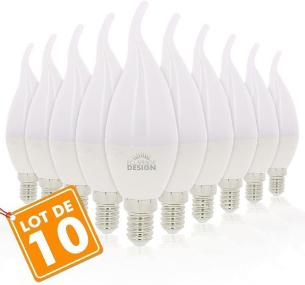 Eclairage Design Lot de 10 Ampoules LED E14 Flamme 6W Eq 40W (Température de Couleur : Blanc neutre 4000K) Eclairage Design Lot de 10 Ampoules LED E14 Flamme 6W Eq 40W (Température de Couleur : Blanc neutre 4000K)