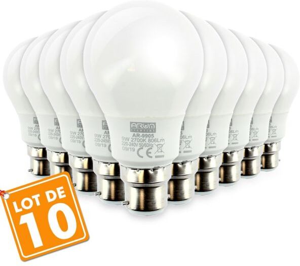 ARUM LIGHTING Lot de 10 Ampoules LED B22 9W eq 60W 806lm Blanc Naturel