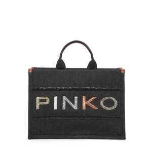 Sac Porte Épaule Logo Shopper Coton Pinko Noir