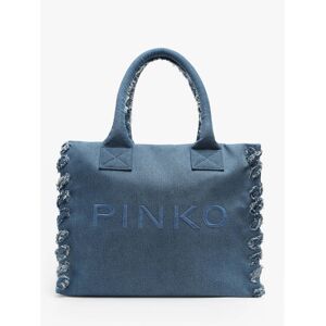 Sac Porte Épaule Logo Shopper Coton Pinko Bleu
