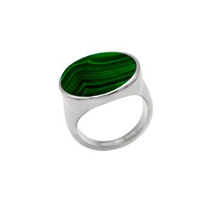 Bijoux Bague Cabochon Plat Malachite - LABISE - Taille 60