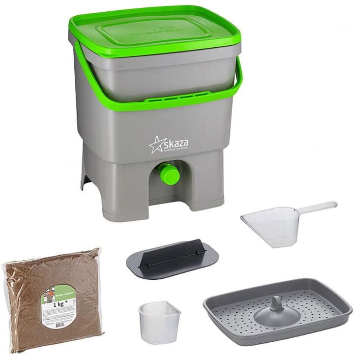 Seau de cuisine Bokashi 16 litres et sac 1 kg d’activateur de compost