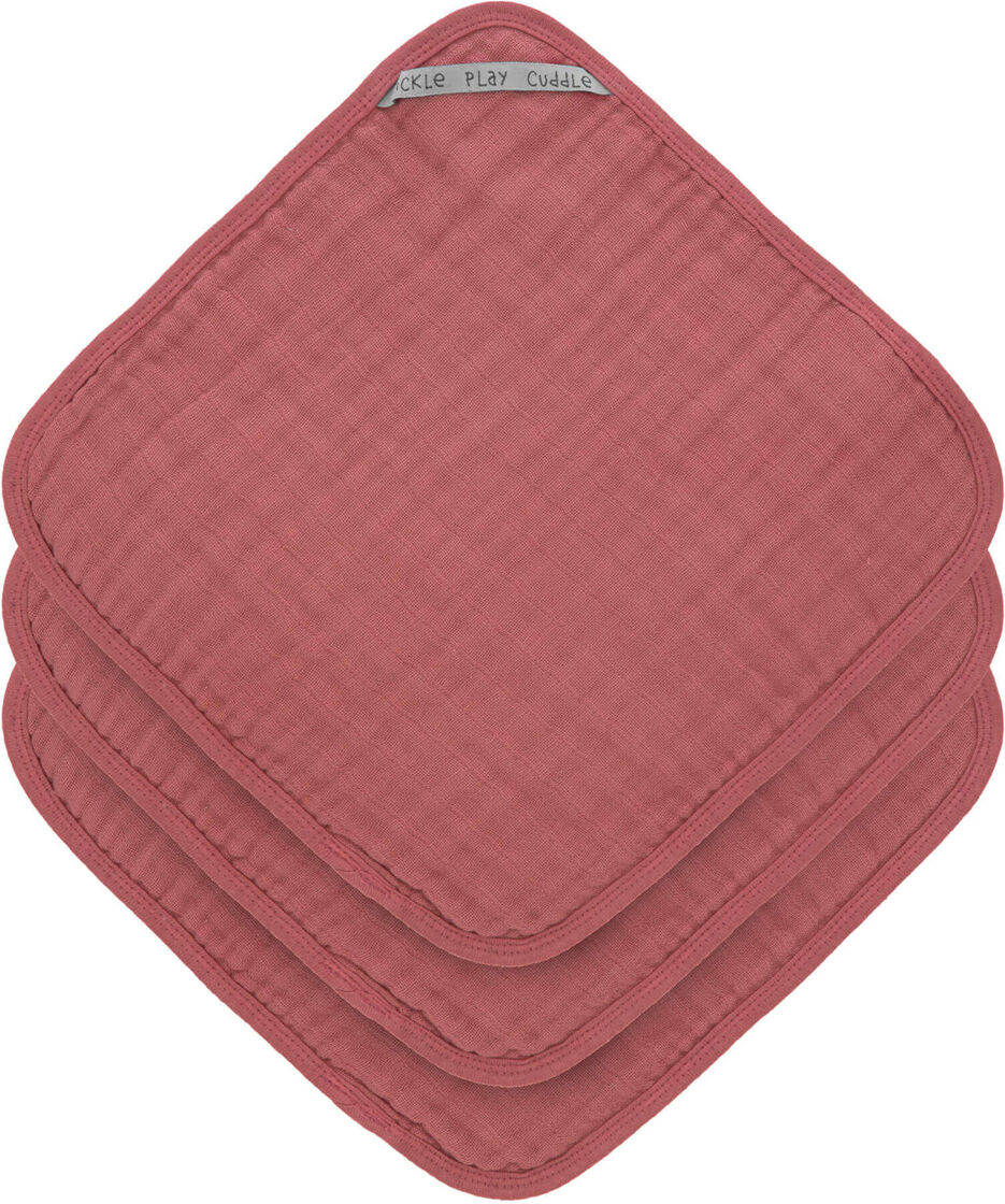 LÄSSIG Lot de 3 Débarbouillettes en Mousseline - Bois de Rose LÄSSIG Lot de 3 Débarbouillettes en Mousseline - Bois de Rose