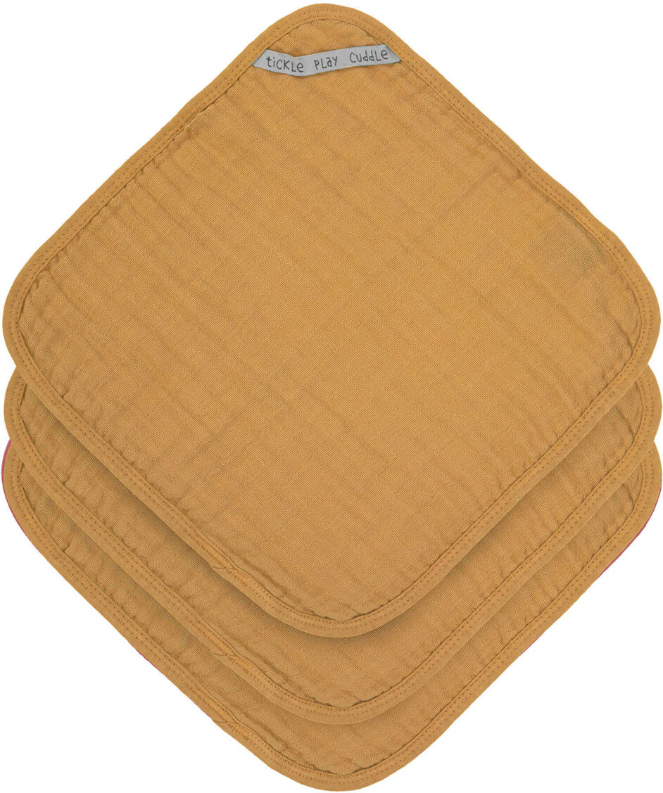 LÄSSIG Lot de 3 Débarbouillettes en Mousseline - Moutarde LÄSSIG Lot de 3 Débarbouillettes en Mousseline - Moutarde