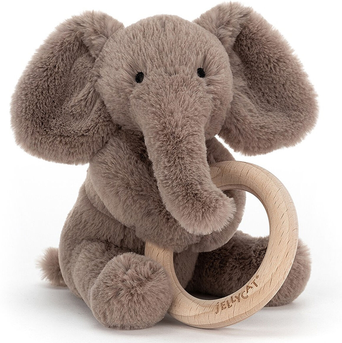 Little Jellycat Hochet Shooshu Elephant avec Anneau en Bois Little Jellycat Hochet Shooshu Elephant avec Anneau en Bois