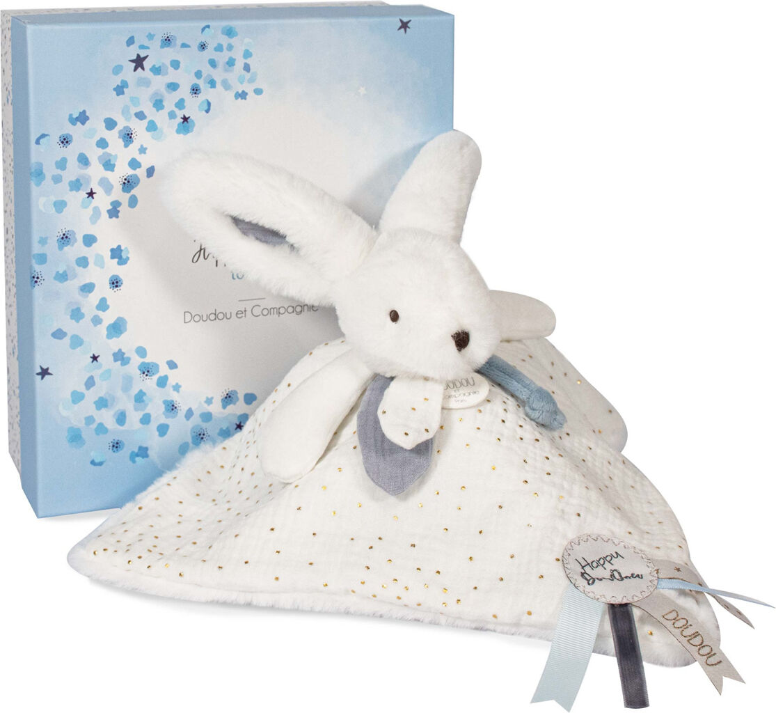 Doudou et Compagnie Doudou Pompon Happy Glossy - Blanc Doudou et Compagnie Doudou Pompon Happy Glossy - Blanc