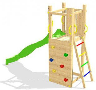 Chalet & Jardin Aire de jeux en bois ZEBULON - Mur d'escalade + Toboggan + Echelle d'accès