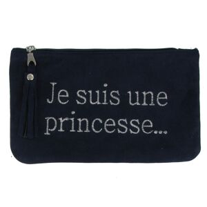 LES POULETTES BIJOUX Pochette Sac Daim Brodé Je suis une Princesse Couleur Bleu Marine