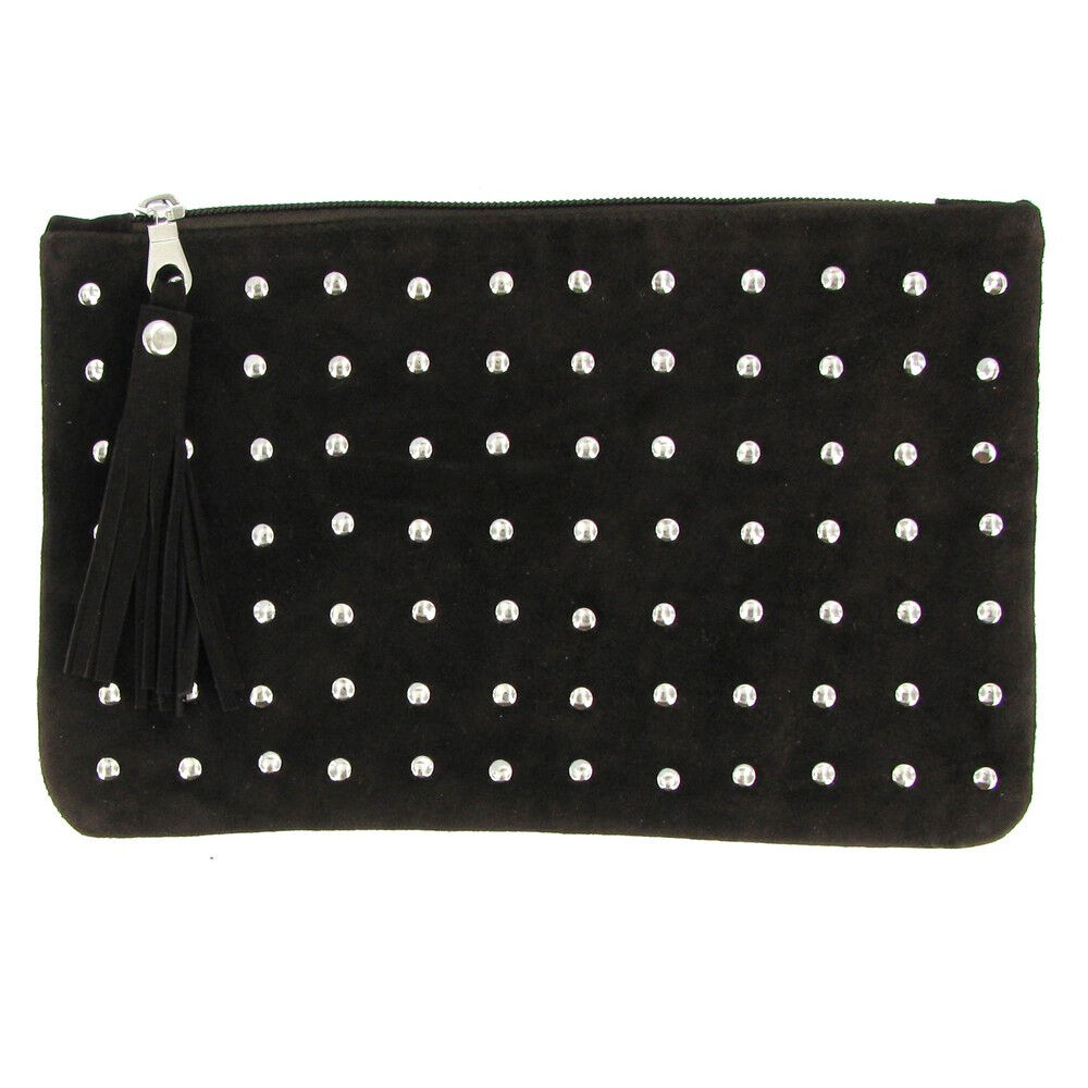 Les Poulettes Bijoux Pochette Sac Daim Clouté Couleur Marron Les Poulettes Bijoux Pochette Sac Daim Clouté Couleur Marron