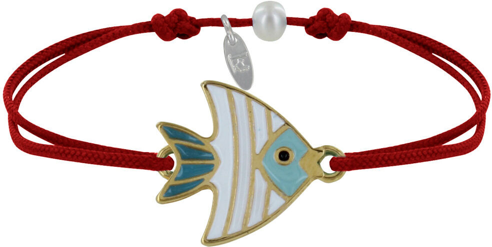 LES POULETTES BIJOUX Bracelet Lien Médaille en Laiton Poisson Émaillée Blanche et Turquoise - Rouge