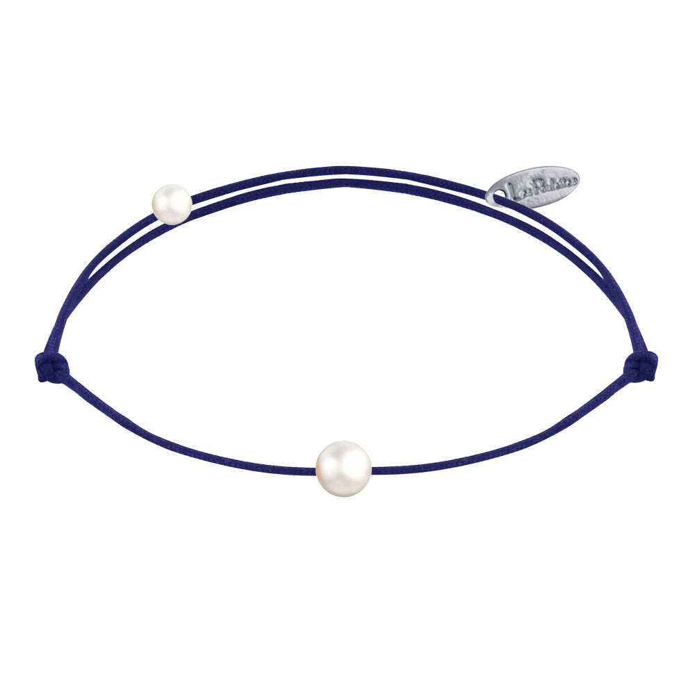 LES POULETTES BIJOUX Bracelet Lien Petite Perle Blanche - Bleu Navy