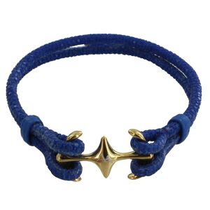 LES POULETTES BIJOUX Bracelet Mixte Rhodium Plaqué Or Double Ancre et Cuir - 18cm Colors - Azur
