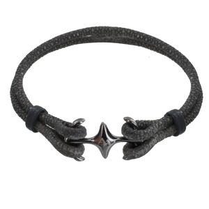 LES POULETTES BIJOUX Bracelet Mixte en Argent Rhodié Noir Double Ancre et Cuir - 20cm - Gris