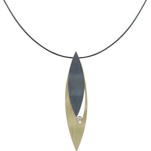 LES POULETTES BIJOUX Collier Plaqué Or Feuilles Argent Oxydé et Strass - Petit Modèle