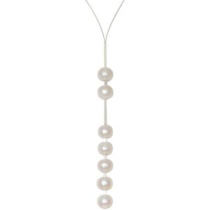 LES POULETTES BIJOUX Collier Câble Acier Perles de Culture 2 + 5 Perles 9mm - Classics - Blanc