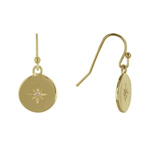 LES POULETTES BIJOUX Boucles d'Oreilles Plaqué Or Médaille Ronde Etoile Polaire et Strass