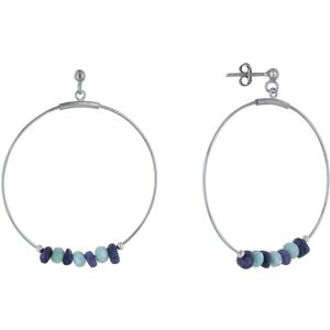 LES POULETTES BIJOUX Boucles d'Oreilles Argent Rhodié Créoles Anneaux Facettés de Larimar et Pépites de Lapis Lazuli