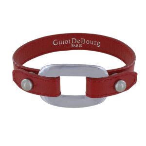 LES POULETTES BIJOUX Bracelet Cuir et Maille Rectangle Plate Argent 925 - Rouge