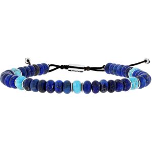 LES POULETTES BIJOUX Bracelet Lien Homme Perles Plates Kingman Turquoise et Lapis Lazuli