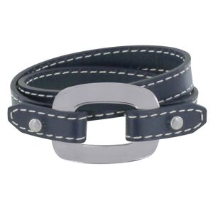 LES POULETTES BIJOUX Bracelet Double Tour Cuir et Maille Rectangle Plate Argent 925 - Bleu Navy
