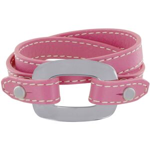 LES POULETTES BIJOUX Bracelet Double Tour Cuir et Maille Rectangle Plate Argent 925 - Rose