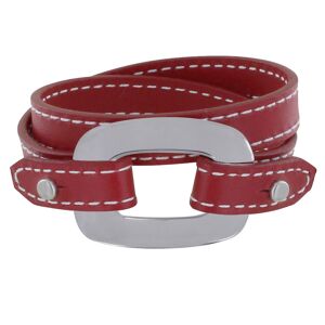 LES POULETTES BIJOUX Bracelet Double Tour Cuir et Maille Rectangle Plate Argent 925 - Rouge