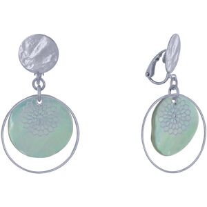 LES POULETTES BIJOUX Boucles d'Oreilles Clip Métal Argenté Cercle et Pastille de Nacre - Vert d'Eau