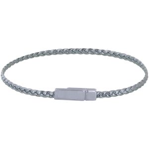 LES POULETTES BIJOUX Bracelet Femme Tresse Plate en Cuir Brillant Femoir Aimanté Métal Argenté - Gris argent