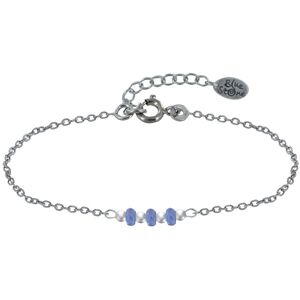 LES POULETTES BIJOUX Bracelet Chaine Argent Rhodié Trois Perles de Tanzanite Facettées