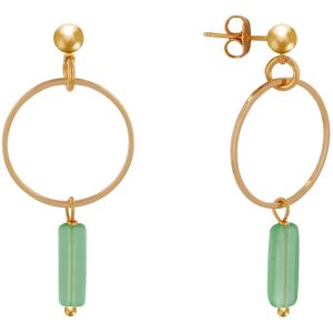 LES POULETTES BIJOUX Boucles d'Oreilles Plaqué Or Cercle et Perle Rectangulaire - Vert