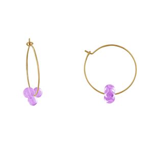 LES POULETTES BIJOUX Boucles d'Oreilles Créoles Laiton Fermée et Bouquet de Perles de Verre - Violet clair