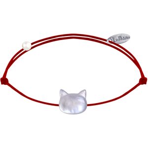 LES POULETTES BIJOUX Bracelet Lien Tête de Chat en Nacre - Rouge